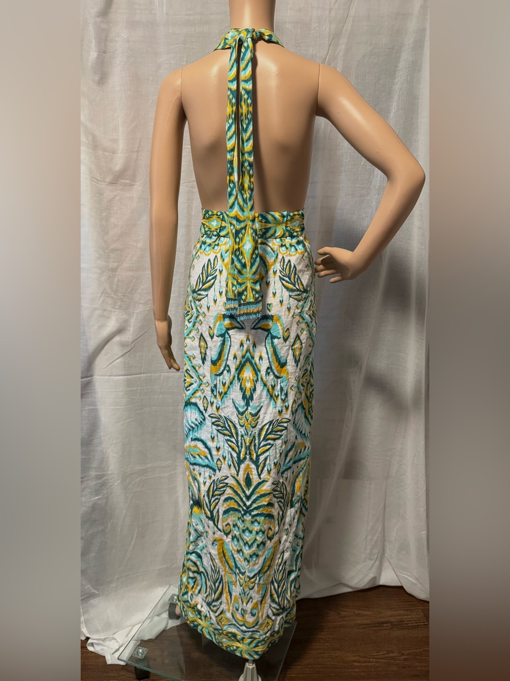 Farm Rio Tropical Tapestry Euroflax Premium Linen Maxi Dress Off White Womens XL - Picture 6 of 16
